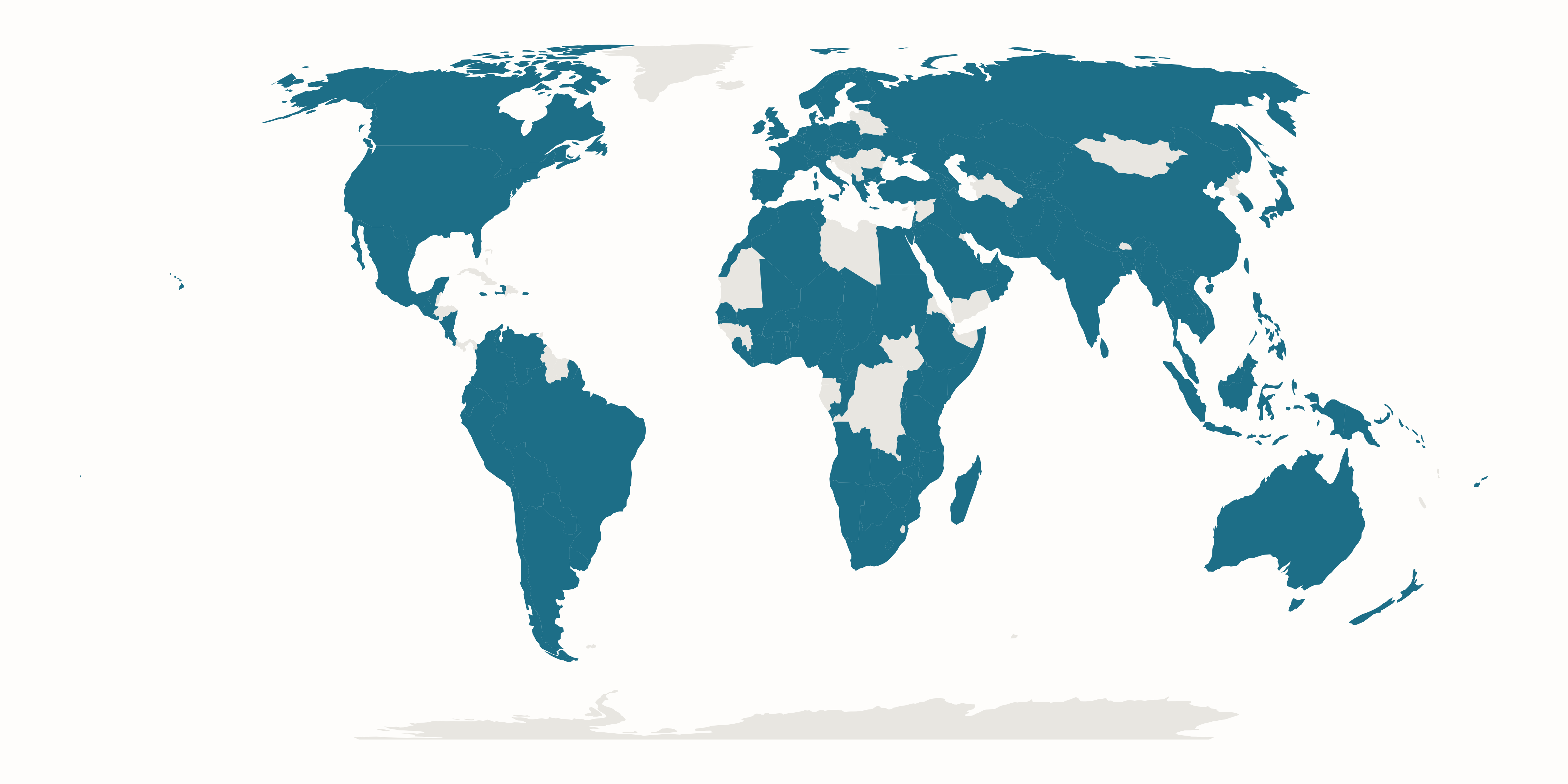 World map showing countries with IDEA members highlighted in teal